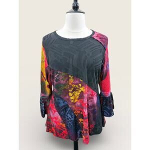 Caleoos Multi Media Burnout Tunic with Wide Ruffle Cuff, Size XL